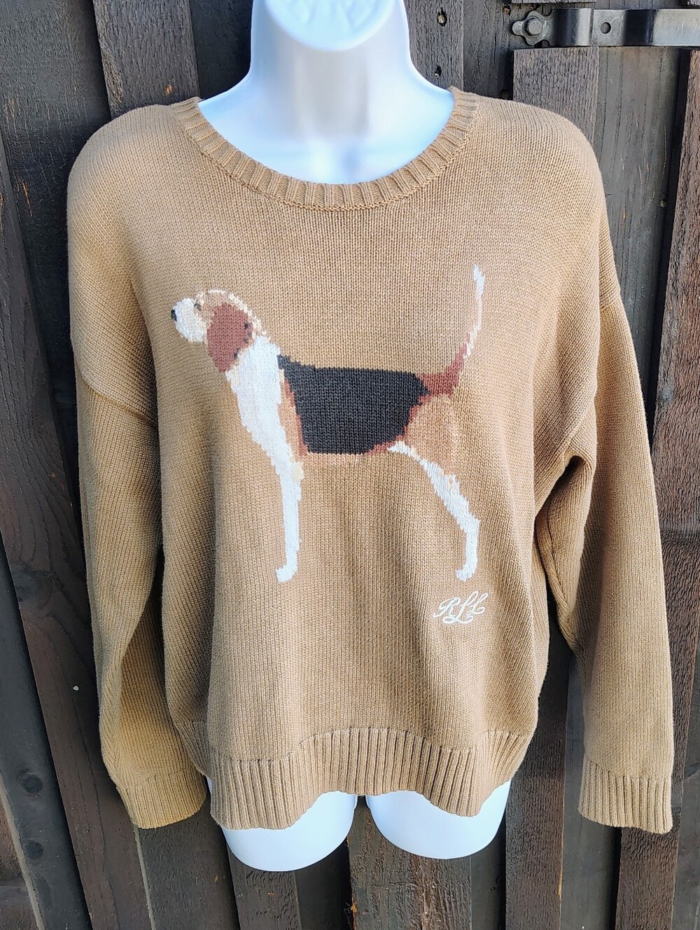Ralph Lauren Camel Beagle Intarsia Crewneck Sweater